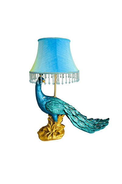 Custom Made Fo Tavuskuşu Tasarım Abajur Mavi Yeşil