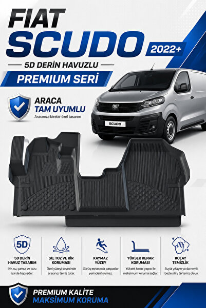 SOLVEKS FİAT SCUDO 2022-.. OTO PASPAS 5D DERİN HAVUZLU ARACA TAM UYUMLU PREMİ...