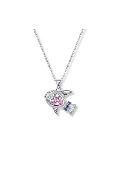 h&b design jewel قلادة على شكل سمكة على هيئة قلب من الفولاذ باللون الفضي الوردي