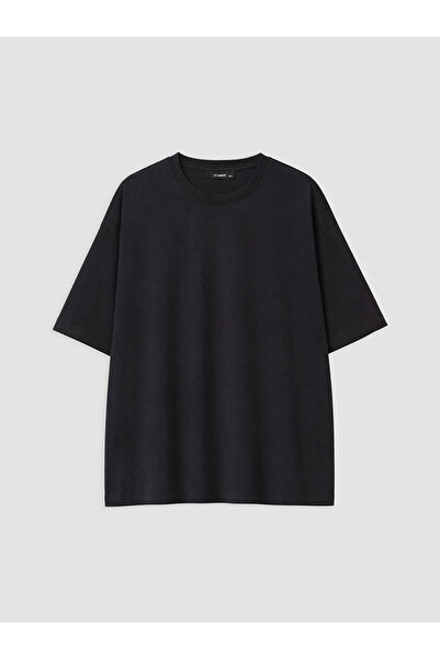 LC Waikiki Lcwaikiki Curve Black Large Size 100% Cotton Women's T-Shirt