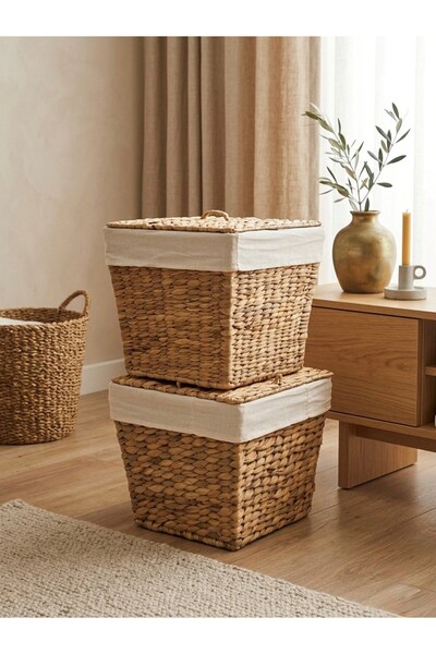 HBS Art Design Natural Wicker Bucket with Metal Frame - Set of 2 - Multi-Purp...