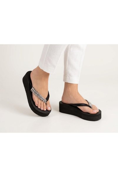 AlessaModa Shop Flip Flop Platform 4.5cm Handmade Glittery Stone Women's Slippers (Luna)