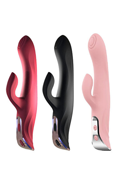 Byzon Premium Rabbit Vibratör G-Spot ve Klitoris Çift Uyarımlı USB Şarjlı Medikal Silikon Sessiz Motor Kırmızı