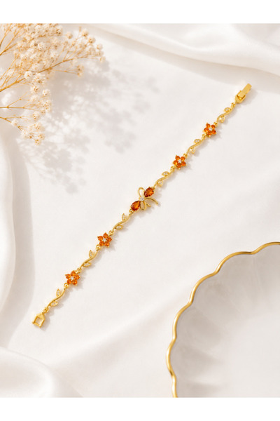 Lilith Takı 🎀   Elegant Ribbon & Orange Flower Stone Women's Bracelet |   Go...