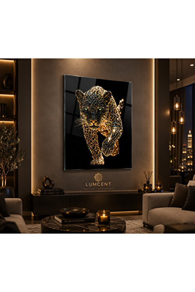 Lumcent Kristal Leopar Cam Tablo – 4 mm Temperli UV Baskılı Siyah Gold Modern...