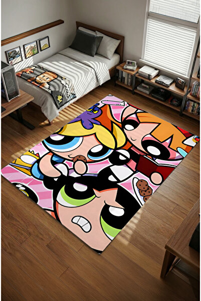 Milura Powerpuff Girls Dijital Baskılı Kaymaz Taban Oyuncu ve Genç Odası Halısı