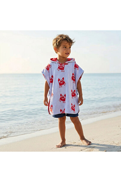 Juniors Cotton Hooded Sleeveless Bathrobe with Crab Print