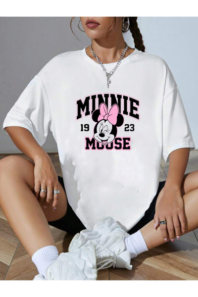 DEEPSENCE Women's White Oversize T-Shirt Mınnemaus