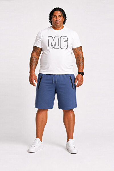 MocGrande Large Size Zippered Classic Combed Cotton Shorts 26622 Indigo