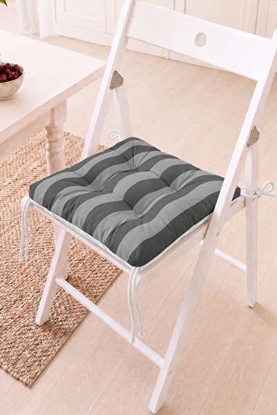 Home Gri ve Antrasit Dikey Çizgili Pofidik Sandalye Minderi - Modern Çizgili ...