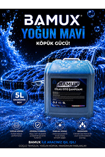 Bamux 5 LT Mavi Oto Şampuanı | Yoğun Köpük Etkili Araç Yıkama | Cilalı Parlaklık