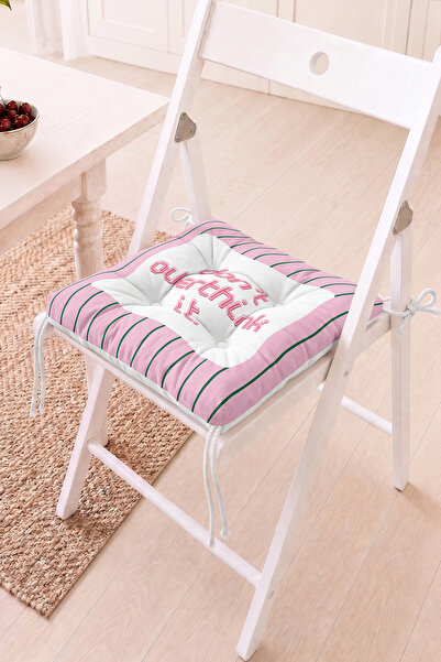 Home Don’t Overthink It Yazılı Pembe Yeşil Çizgili Pofidik Sandalye Minderi -...