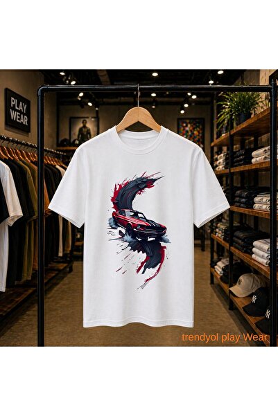 playwear Red Blac Vehicle Printed 100% Cotton Oversize Loose Regular Fit Crew...