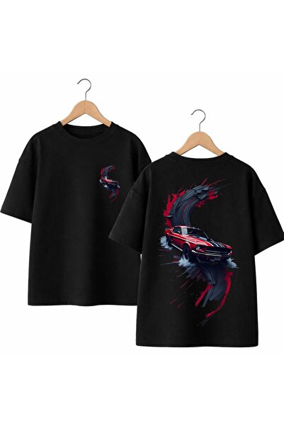 playwear Red Blac Car Back and Front Chest Printed 100% Cotton Oversize Loose...
