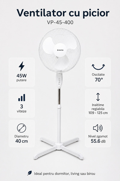 Paxton Ανεμιστήρας δαπέδου VP-45-400, 45W, 40 εκ., 3 ταχύτητες, ταλάντωση, ρυ...