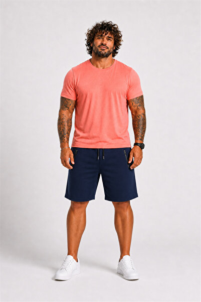 Starbattal Large Size Zippered Classic Combed Cotton Shorts 26622 Navy Blue