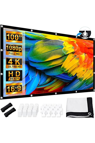 LEORFI Ecran de proiectie 150 inch, portabil exterior 16:9 HD 4K, pliabil, pr...