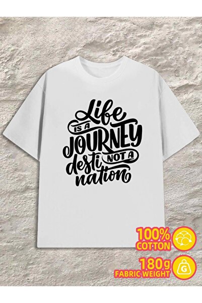 NOURAM تي شيرت رجالي Life Journey بوزن 180 جرام، 100% قطن، قصير الأكمام، أبيض...