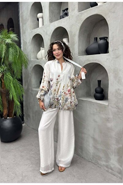 Cardella Lavinia Vual Fabric Floral Patterned Two-Piece Suit with Trousers - ...