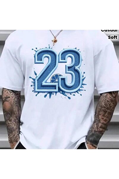 STITCHLY Men's Round Neck T-shirt-bold Water Drop and Number 23 Pattern Summe...
