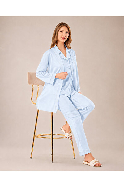 Xses Kadın 5'li Pijama Takımı Sabahlık Gömlek Askılı Atlet Şort Uzun Pantolon
