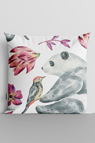TicaretJet Watercolor Themed Bear Bird and Flower Double Sided Digital Printe...