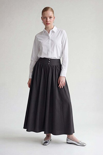 Levidor تنورة رمادية بتفاصيل خصر عريض