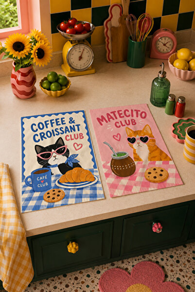 milroma Coffee Croissant Club Coffee Croissant Blue Pink Patterned Modern Sty...