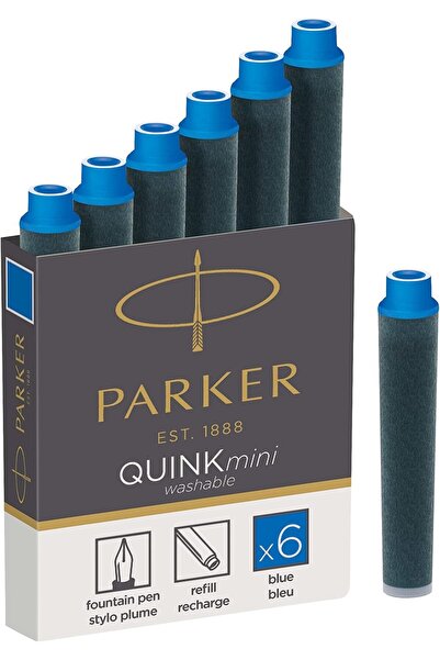 Parker خراطيش حبر صغيرة لأقلام الحبر السائل |   حبر كينك الأزرق |   6 قطع