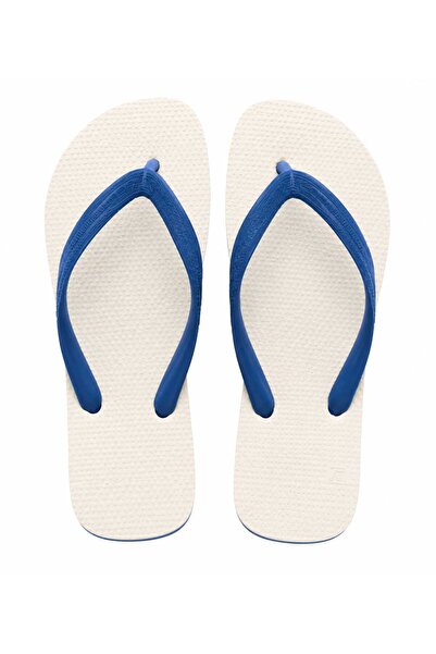 Sleepers Classic Rubber Flip Flops / Beach Slippers — White Sole with Blue Strap