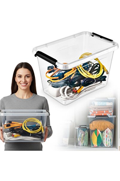 EDANTI Cutie de depozitare din plastic cu capac pentru accesorii, haine, jucă...
