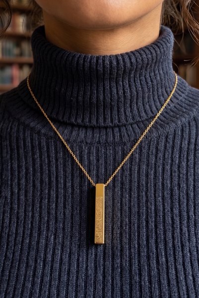 AURRARİ Gold Ayetel Kürsi Steel Bar Necklace
