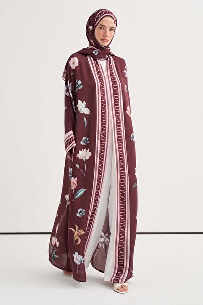 carell Dream Floral Floral Abaya Burgundy