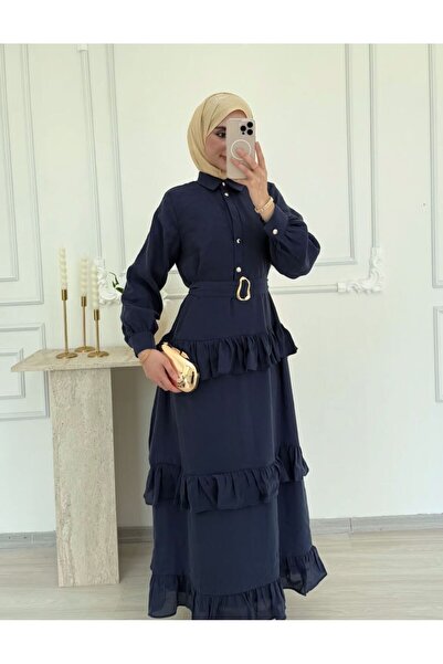 BelezaStore TESETTÜR FIRFIR DETAYLI UZUN ELBİSE YAZLIK