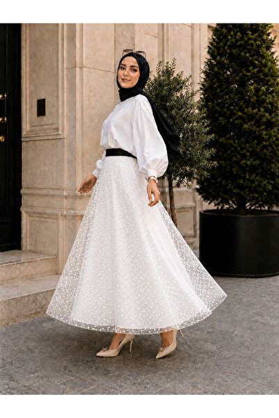 ELMODA Women's Polka Dot Tulle Mevlana Skirt