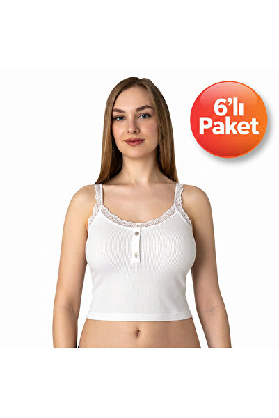 Cansu İç Giyim Women's Ribbed Lace Detailed Camisole Bustier Undershirt - Pac...