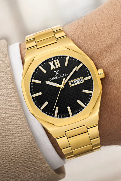 Daniel Klein Steel Cord&Case Calendar Men's Wristwatch Bracelet Gift Gold Zmd...