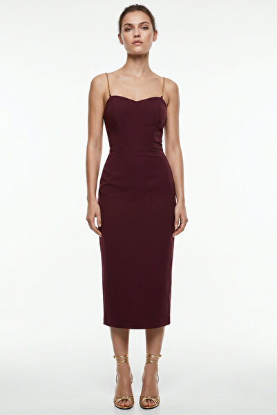 Exquise Chain Strap Back Bow Detail Slit Slim Fit Dress