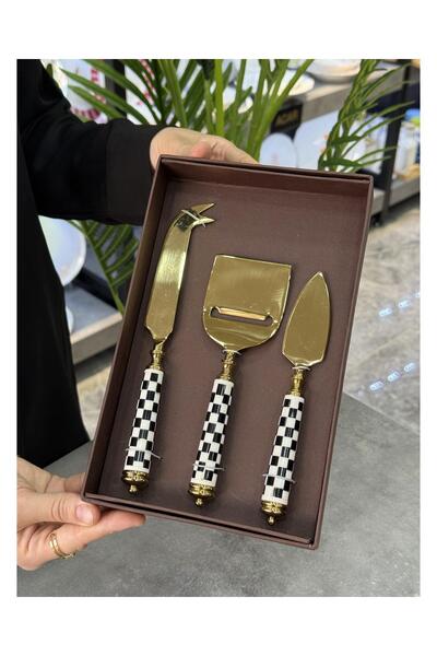 Mikasa Moor Gold Black White 3-Piece Cheese Serving Set P327.126831