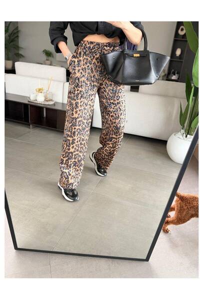 pamuk saten bol paça leopar pantolon