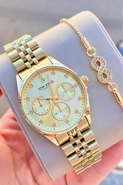 Tom Jones London Women's Watch Gold Gold Color Original Steel 3 Atm Waterproo...