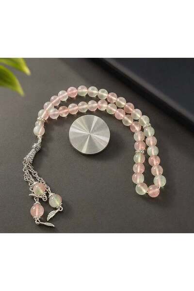 Othes Soft Colored Fluorite Prayer Beads – with Engraved Silver Tassel and Fe...