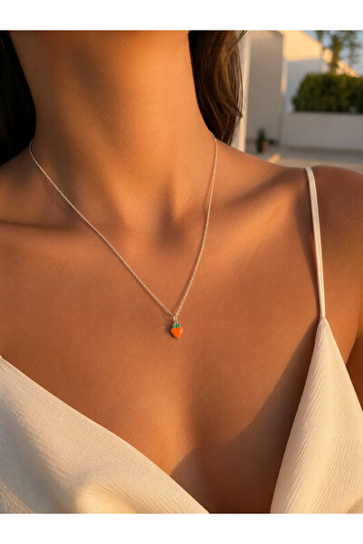 MODA MANANI Women's Silver Color Minimal Orange Strawberry Figured Chain Neck...