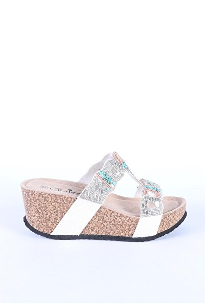 Guja Women's Imported Stone Detailed Wedge Heeled Anatomical Cork Sole Slippe...
