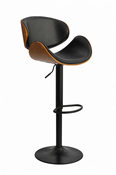 concent Black Leather and Wood Mobile Bar / Cashier Chair