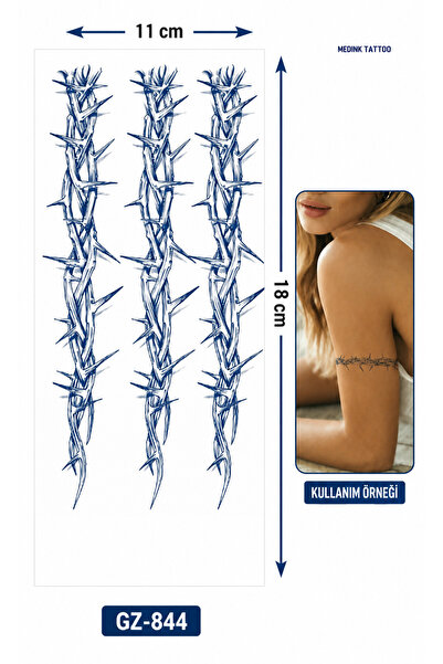 medink tattoo 1 Ay Kalıcı Sonradan Kararan 11X 18 cm 3 adet Dikenli tel model...