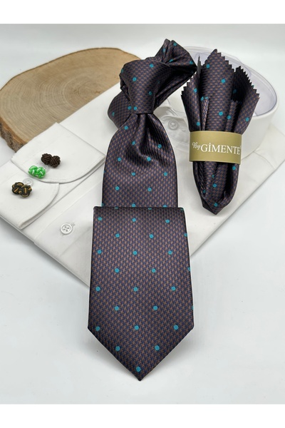 Gutiero Classic Tie with Brown Polka Dot Handkerchief