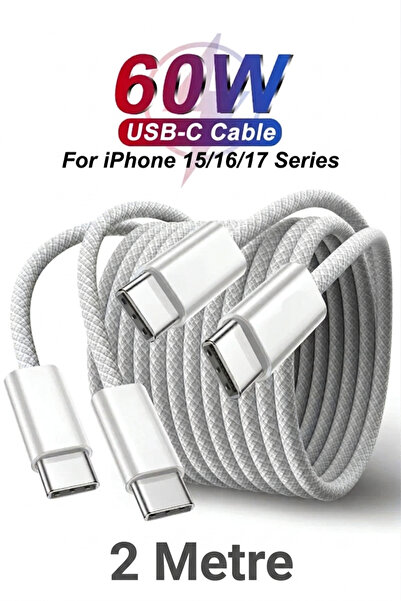 Deppo Trend iPad/iPhone 15/16 Plus/17E/17 Air/17 Pro Max Uyumlu 60w 2 Metre Hızlı Şarj Kablosu Örgü Usb-C Type-C