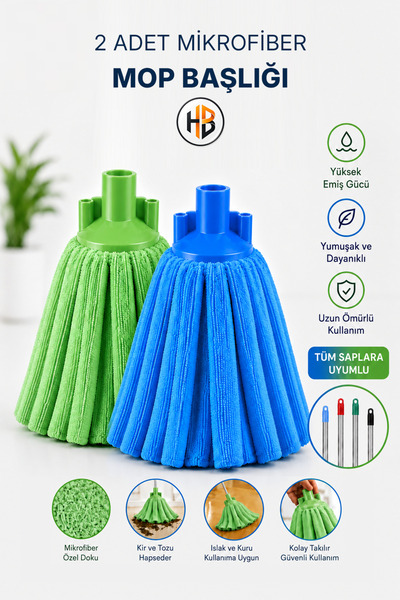 HOBİLON (2 Adet) Mikrofiber Mop Başlığı - Mikrofiber Havlu - Çizmez & Koku Ya...