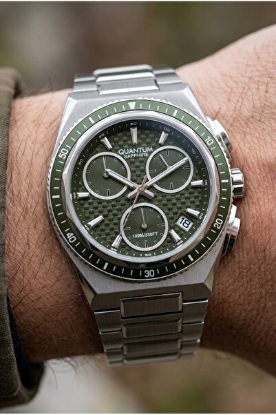 Quantum Men's Wristwatch |   41.5mm Stainless Steel Case, Dark Green Dial, Sa...